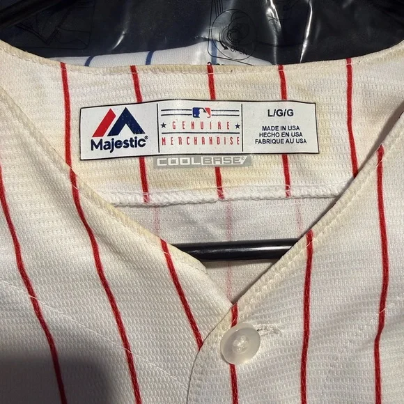 Philadelphia Phillies Majestic Red and White Striped Large Jersey - Picture 2 of 4